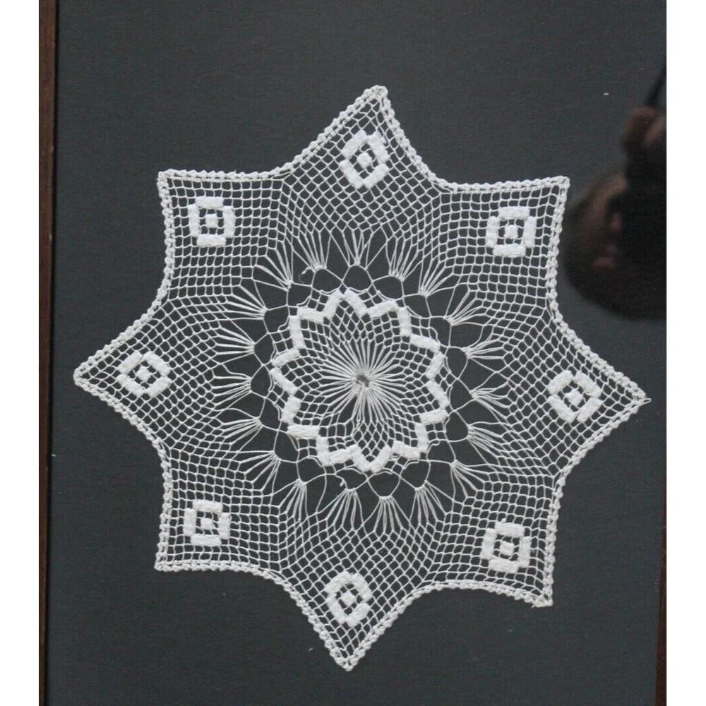 Vintage Handmade Framed Crochet Doily Granny Core Cottage 16